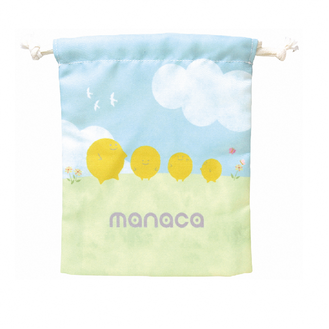 巾着の画像です。マナカキャラクターのデザインです。
